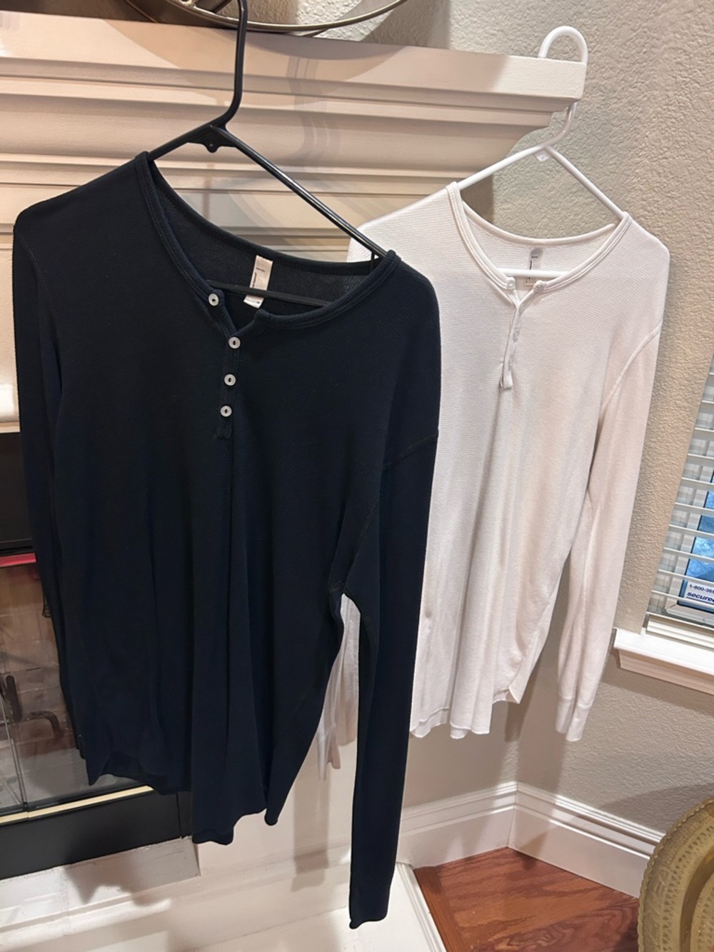 American Apparel Long-Sleeve Henley Top - Black and White